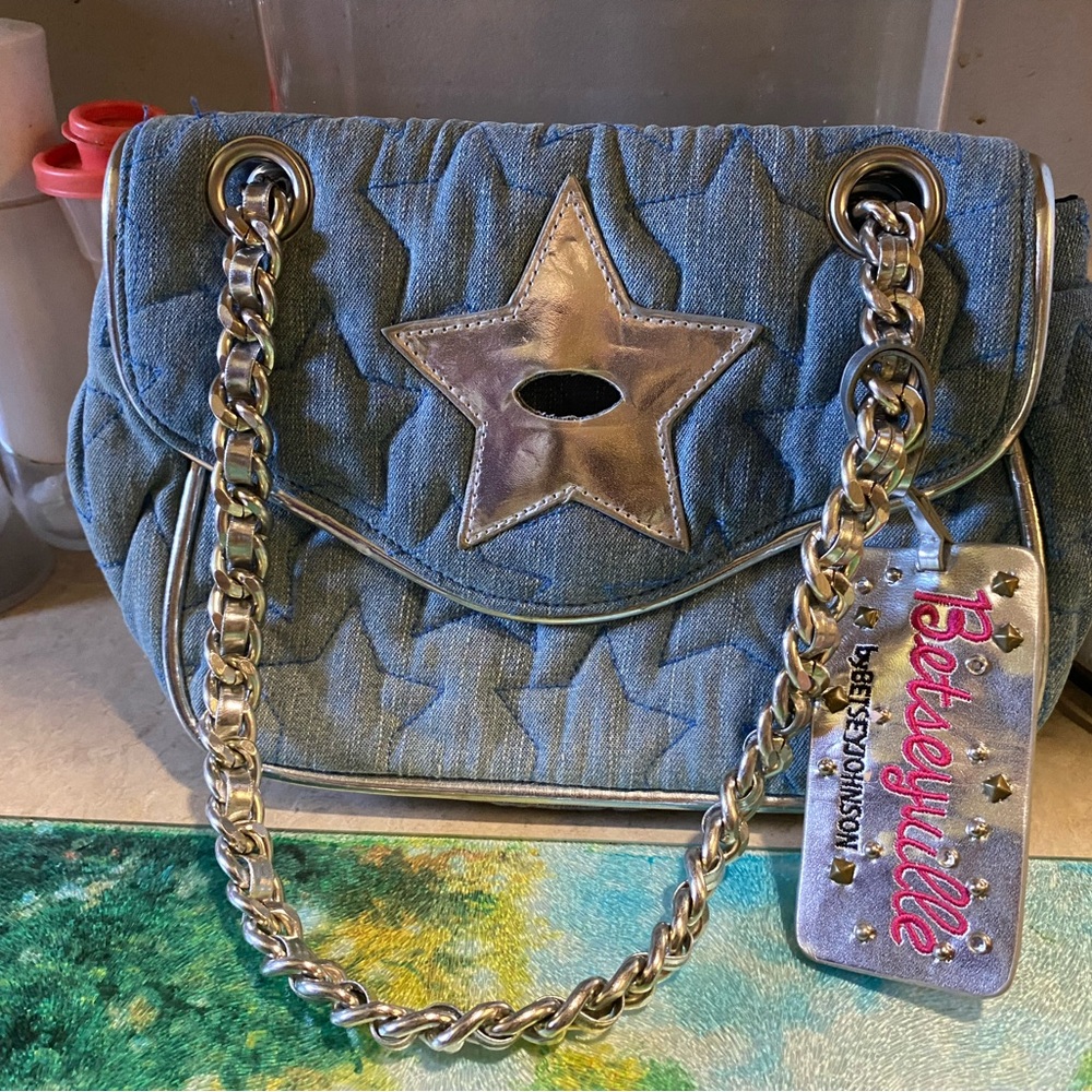 Betsey Johnson Denim Shoulder Bag with Silver Star